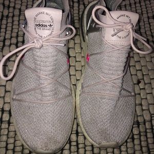 Sparkly white/pink adidas running shoes